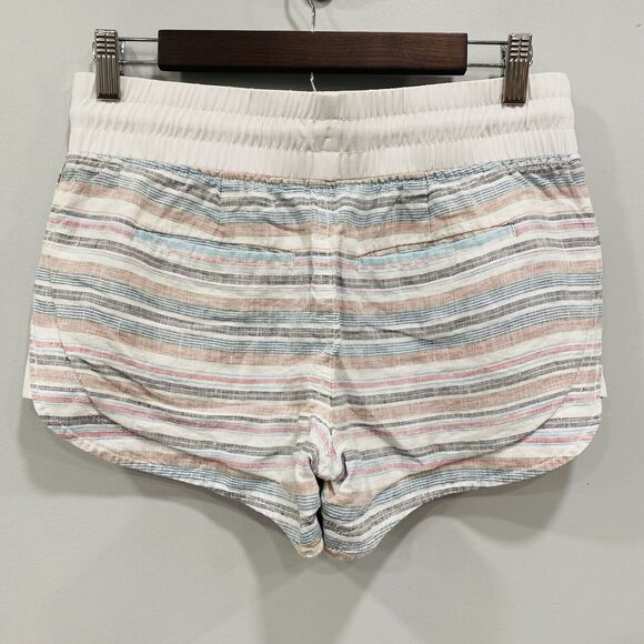 ATHLETA 4 White Multi Stripe Cabo Beachside Linen Pull On Shorts Vacation Resort - Picture 2 of 14
